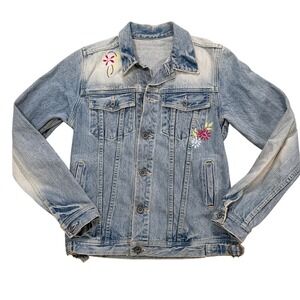 Vintage Johnbull Embroidered Denim Jacket Womens S Japanese Y2K Light Wash Rare